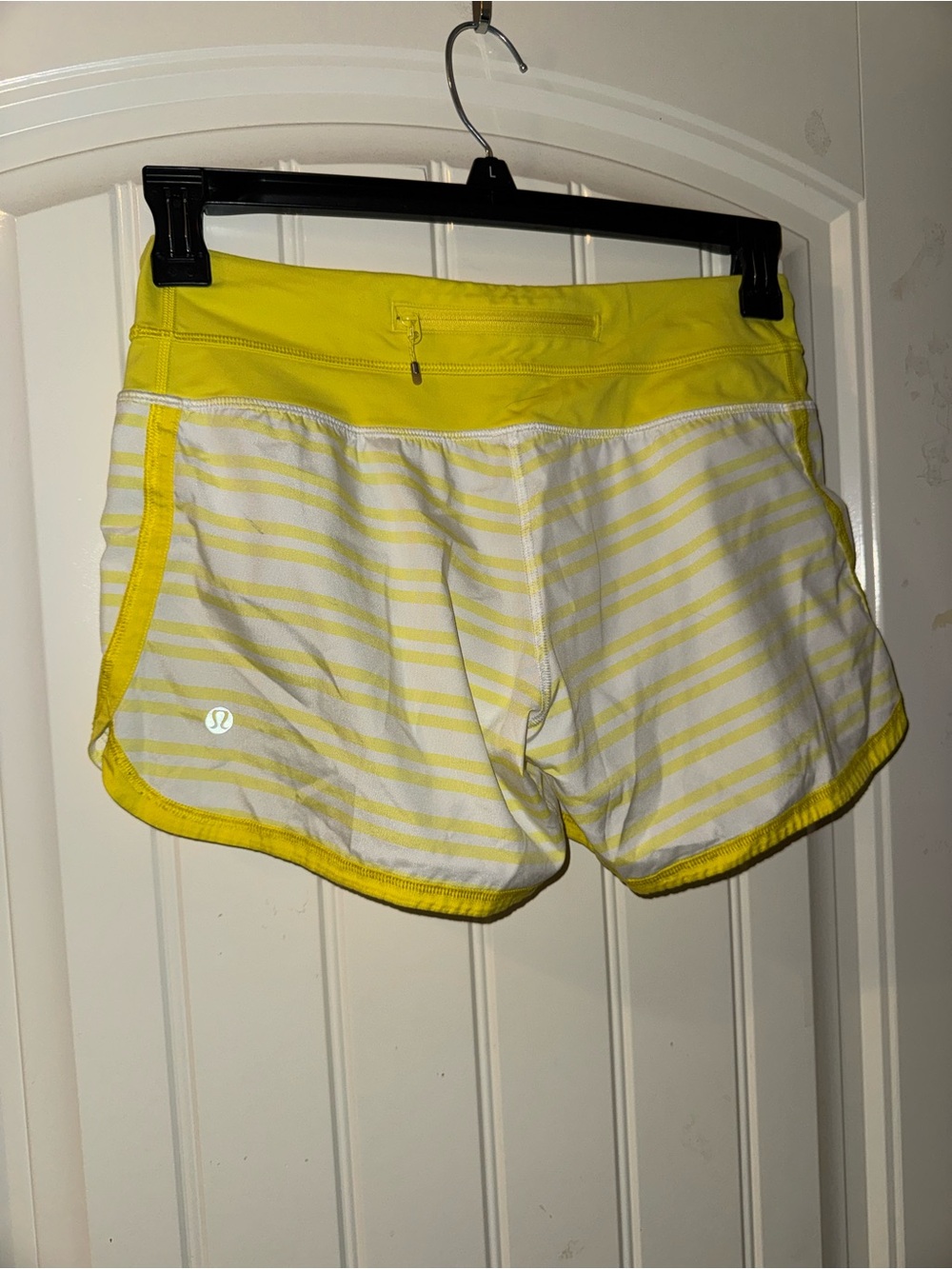 vintage lululemon athletica Women’s Yellow & White Striped Running Shorts
